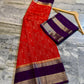 Red & Purple Pure Chinia Silk Saree with Gold Zari Border | Contrast Blouse