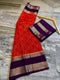 Red & Purple Pure Chinia Silk Saree with Gold Zari Border | Contrast Blouse
