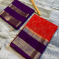 Red & Purple Pure Chinia Silk Saree with Gold Zari Border | Contrast Blouse