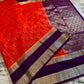 Red & Purple Pure Chinia Silk Saree with Gold Zari Border | Contrast Blouse
