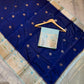 Royal Navy Blue Dupion Silk Saree with Ice Blue Border & Rose Gold Zari Meenakari Weaving