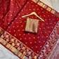 Crimson Red Soft Silk Saree with Gold & Silver Floral Zari Weaving