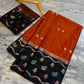 Rust Orange & Black Banarasi Soft Katan Silk Saree with Meenakari Floral Border