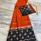 Rust Orange & Black Banarasi Soft Katan Silk Saree with Meenakari Floral Border