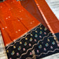 Rust Orange & Black Banarasi Soft Katan Silk Saree with Meenakari Floral Border