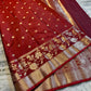 Crimson Red Soft Silk Saree with Gold & Silver Floral Zari Weaving