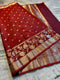 Crimson Red Soft Silk Saree with Gold & Silver Floral Zari Weaving