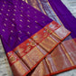 Royal Purple Soft Silk Saree with Orange Contrast Border & Meenakari Floral Lotus Zari Weaving
