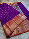 Royal Purple Soft Silk Saree with Orange Contrast Border & Meenakari Floral Lotus Zari Weaving