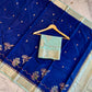 Royal Blue Raw Mango Silk Saree with Pastel Mint Green Border & Meenakari Floral Weaving