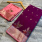Magenta Pink Raw Mango Silk Saree with Baby Pink Border & Meenakari Floral Weaving