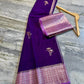 Deep Purple Dupion Silk Saree with Soft Lavender Border & Meenakari Floral Motifs
