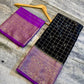 Black & Royal Purple Chiniya Silk Saree with Zari Grid Checks & Motif Border