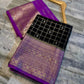 Black & Royal Purple Chiniya Silk Saree with Zari Grid Checks & Motif Border