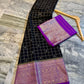 Black & Royal Purple Chiniya Silk Saree with Zari Grid Checks & Motif Border