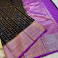 Black & Royal Purple Chiniya Silk Saree with Zari Grid Checks & Motif Border