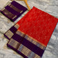 Red & Purple Pure Chinia Silk Saree with Gold Zari Border | Contrast Blouse