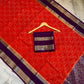 Red & Purple Pure Chinia Silk Saree with Gold Zari Border | Contrast Blouse