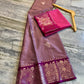 Dusty Mauve Soft Silk Saree with Rich Magenta Floral Zari Border