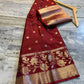 Crimson Red Soft Silk Saree with Gold & Silver Floral Zari Weaving