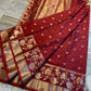 Crimson Red Soft Silk Saree with Gold & Silver Floral Zari Weaving