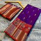 Royal Purple Soft Silk Saree with Orange Contrast Border & Meenakari Floral Lotus Zari Weaving
