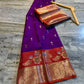 Royal Purple Soft Silk Saree with Orange Contrast Border & Meenakari Floral Lotus Zari Weaving