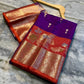 Royal Purple Soft Silk Saree with Orange Contrast Border & Meenakari Floral Lotus Zari Weaving