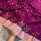 Magenta Pink Raw Mango Silk Saree with Baby Pink Border & Meenakari Floral Weaving