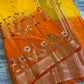 Mustard Yellow & Orange Dual-Tone Raw Mango Silk Saree with Floral Tree Zari Weaving