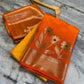 Mustard Yellow & Orange Dual-Tone Raw Mango Silk Saree with Floral Tree Zari Weaving