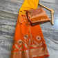 Mustard Yellow & Orange Dual-Tone Raw Mango Silk Saree with Floral Tree Zari Weaving