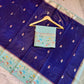 Navy Blue Raw Mango Silk Saree with Mint Green Meenakari Floral Border