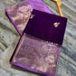 Deep Purple Raw Mango Silk Saree with Lavender Border & Meenakari Zari Work