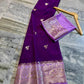 Deep Purple Raw Mango Silk Saree with Lavender Border & Meenakari Zari Work