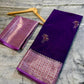 Deep Purple Dupion Silk Saree with Soft Lavender Border & Meenakari Floral Motifs