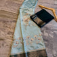 Sea Green Dupion Silk Saree with Dark Bottle Green Border & Meenakari Floral Weaving
