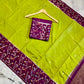Lime Green Dupion Silk Saree with Wine Purple Border & Meenakari Floral Jaal