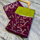 Lime Green Dupion Silk Saree with Wine Purple Border & Meenakari Floral Jaal