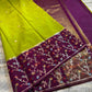 Lime Green Dupion Silk Saree with Wine Purple Border & Meenakari Floral Jaal