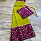 Lime Green Dupion Silk Saree with Wine Purple Border & Meenakari Floral Jaal
