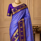 Periwinkle Blue Banarasi Silk Saree with Purple Temple Border & Gold Zari Paisley Weaving