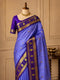 Periwinkle Blue Banarasi Silk Saree with Purple Temple Border & Gold Zari Paisley Weaving
