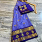 Periwinkle Blue Banarasi Silk Saree with Purple Temple Border & Gold Zari Paisley Weaving