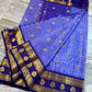 Periwinkle Blue Banarasi Silk Saree with Purple Temple Border & Gold Zari Paisley Weaving