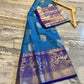 Sky Blue Banarasi Silk Saree with Purple Border & Silver Zari Floral Weaving