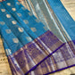 Sky Blue Banarasi Silk Saree with Purple Border & Silver Zari Floral Weaving