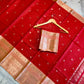 Vibrant Red Banarasi Silk Saree with Gold & Silver Zari Checks and Tissue Border