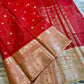 Vibrant Red Banarasi Silk Saree with Gold & Silver Zari Checks and Tissue Border