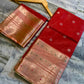 Vibrant Red Banarasi Silk Saree with Gold & Silver Zari Checks and Tissue Border